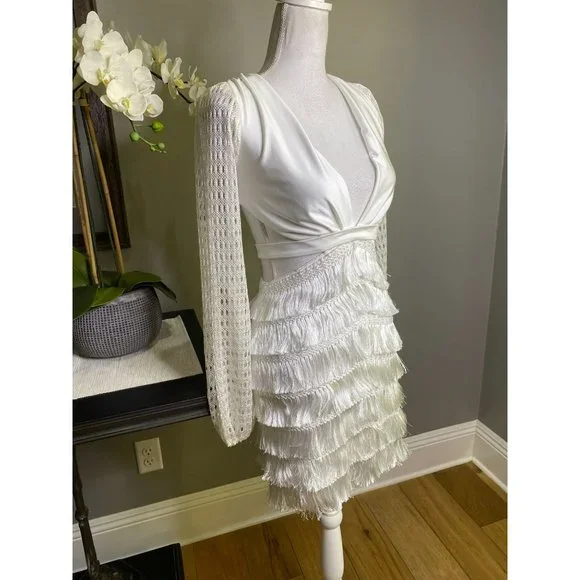 PatBO Cut-out Fringe Mini Dress White Women's Size 2 - Picture 9 of 16